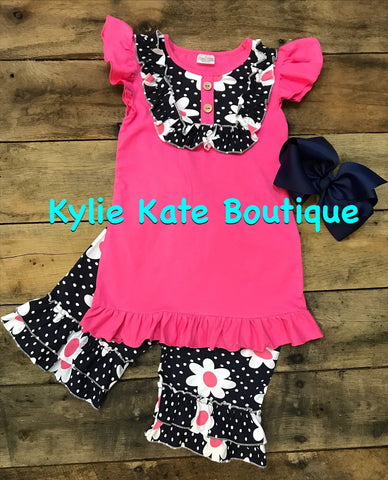 Pink Flutter/Navy Floral Shorts Set