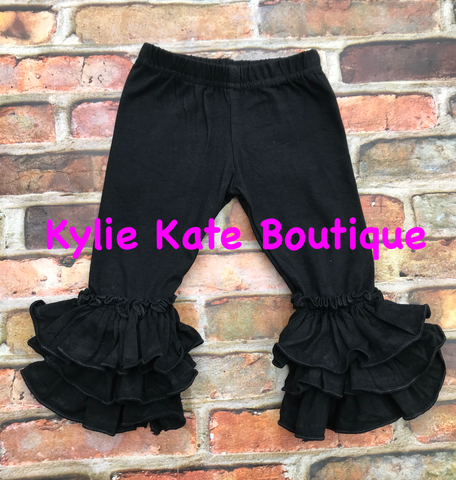 TRIPLE Ruffle BLACK Leggings