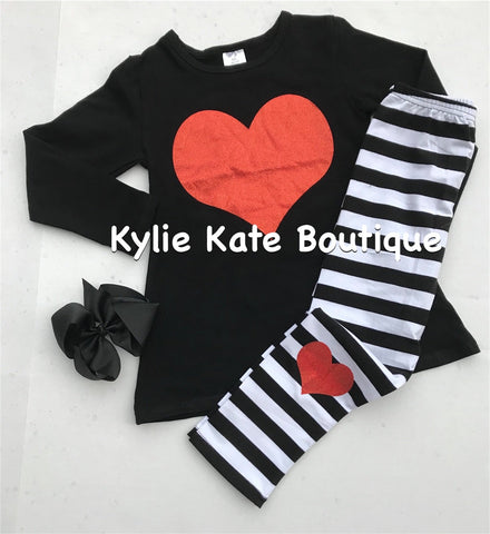 Heart Shirt with Stripe Pants