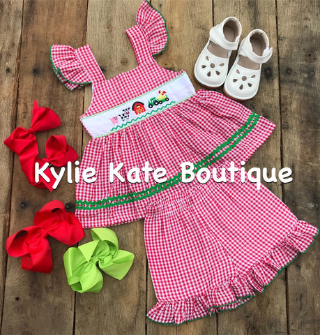 “On that Farm” Girls Ruffle Ric Rac Shorts Set