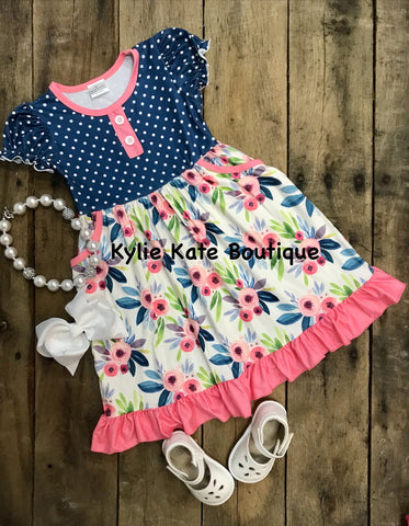 “Floral Garden” Blue-Pink Dress