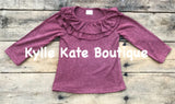Ruffle Neck Solid Color Long Sleeve Shirt