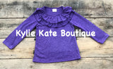 Ruffle Neck Solid Color Long Sleeve Shirt