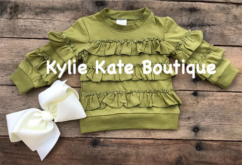 Olive Ruffle Frilly Girls Shirt