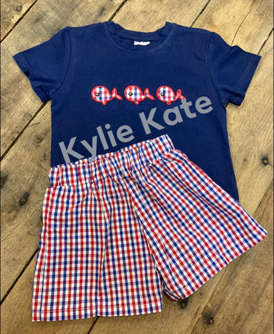 Red/White/Blue Boys Fish Short Set