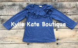 Ruffle Neck Solid Color Long Sleeve Shirt