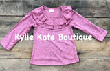 Ruffle Neck Solid Color Long Sleeve Shirt
