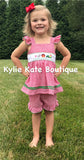 “On that Farm” Girls Ruffle Ric Rac Shorts Set